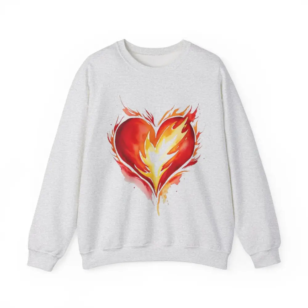 Watercolour Burning Love Heart - Adult Unisex Crewneck Sweatshirt Jumper - Men and Women