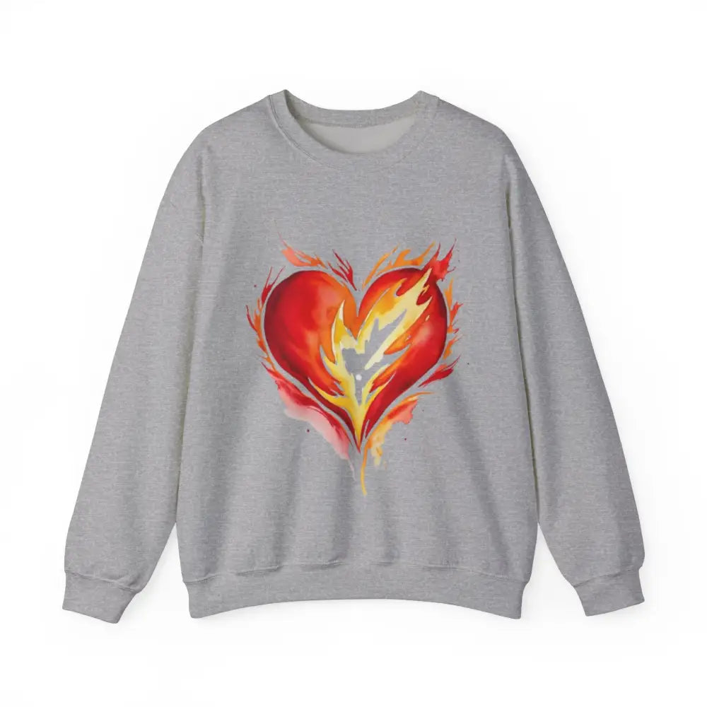 Watercolour Burning Love Heart - Adult Unisex Crewneck Sweatshirt Jumper - Men and Women