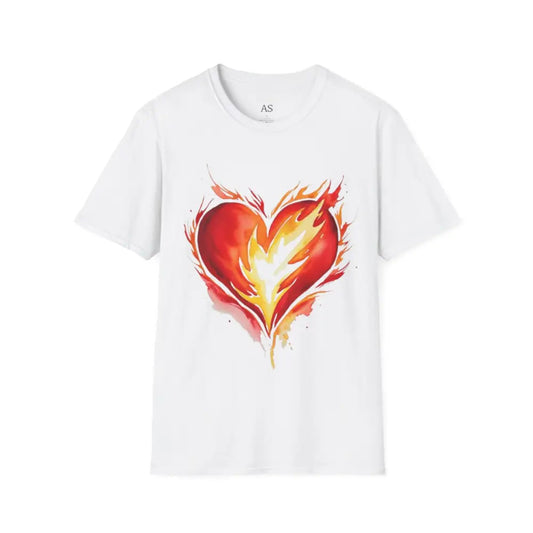 Watercolour Burning Love Heart - Adult Unisex T-Shirt - Men and Women