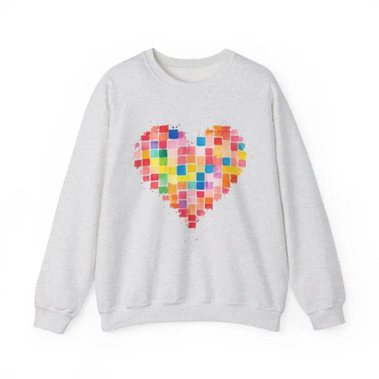 Watercolour Pixelated Multicoloured Love Heart - Adult Unisex Sweatshirt Jumper - Men and Women