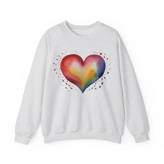 Colourful Watercolour Style Love Heart - Adult Unisex Crewneck Sweatshirt Jumper - Men and Women