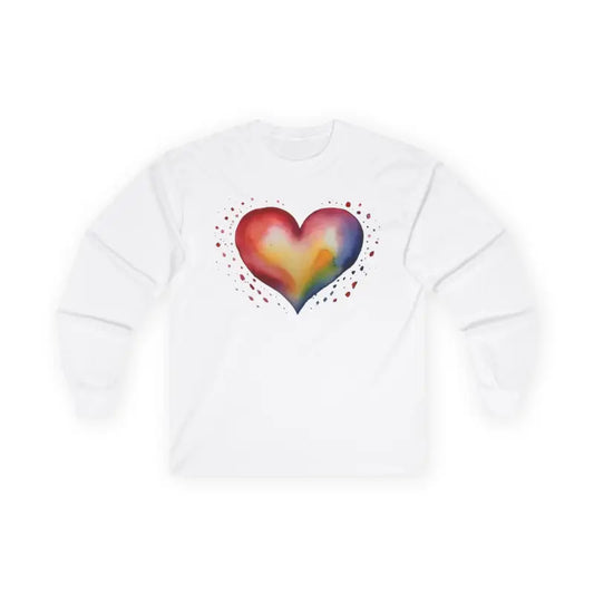 Colourful Watercolour Style Love Heart - Adult Unisex Long Sleeve T-Shirt - Men and Women