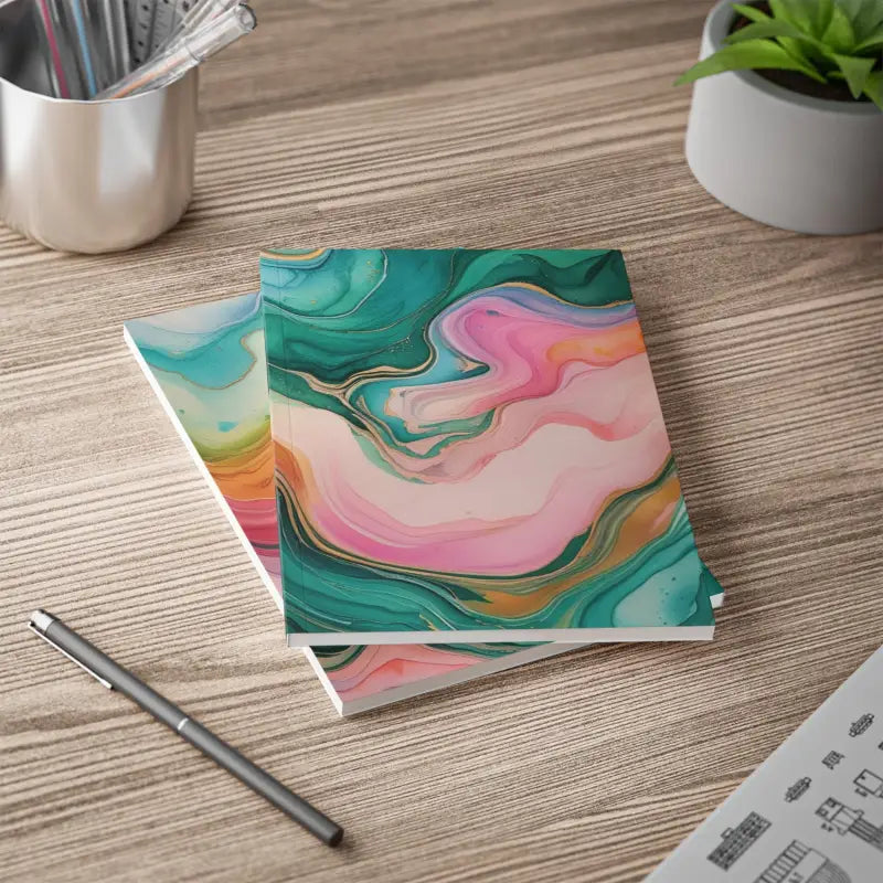 Multicoloured Watercolour Waves - Softcover Notebook A5