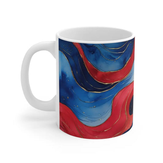 Red and Blue Watercolour Whimsical Waves - Ceramic Coffee Mug 11oz