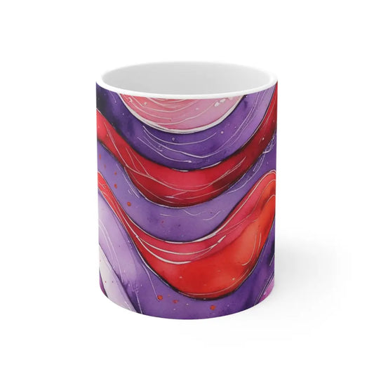 Red and Purple Watercolour Whimsical Waves - Ceramic Coffee Mug 11oz