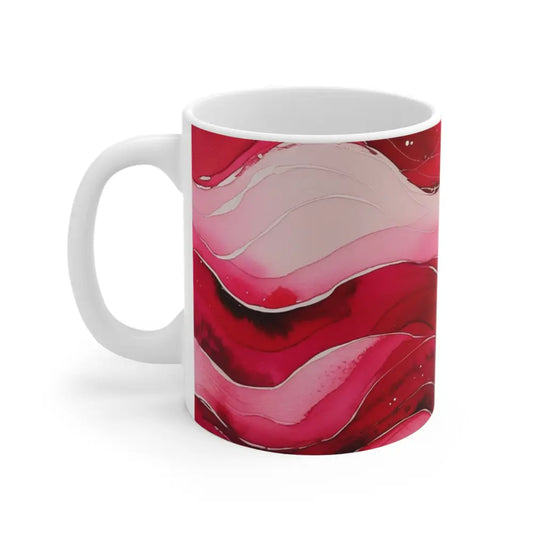 Pink and Red Watercolour Whimsical Waves - Ceramic Coffee Mug 11oz