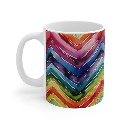 Colourful Watercolour Zigzag Pattern Ceramic Coffee Mug - 11oz