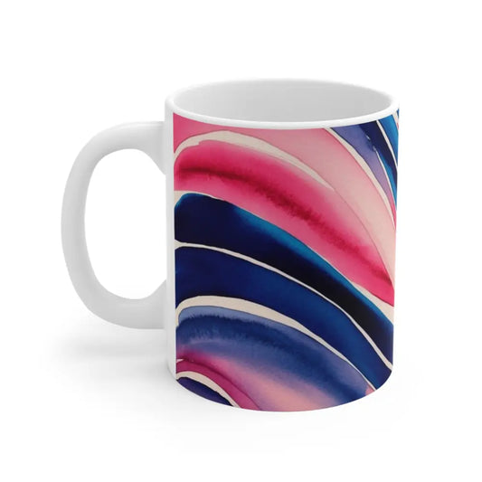 Pink and Blue Watercolour Whimsical Waves - Ceramic Coffee Mug 11oz