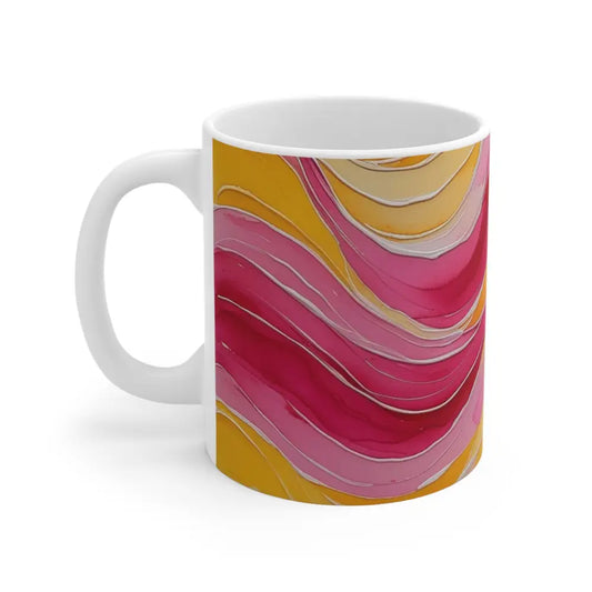 Pink and Yellow Watercolour Whimsical Waves - Ceramic Coffee Mug 11oz