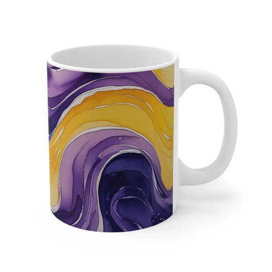 Purple and Yellow Watercolour Whimsical Waves - Ceramic Coffee Mug 11oz