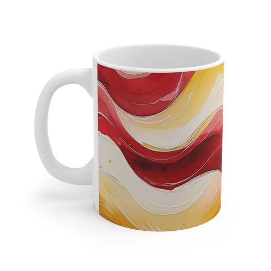 Red and Yellow Watercolour Whimsical Waves - Ceramic Coffee Mug 11oz