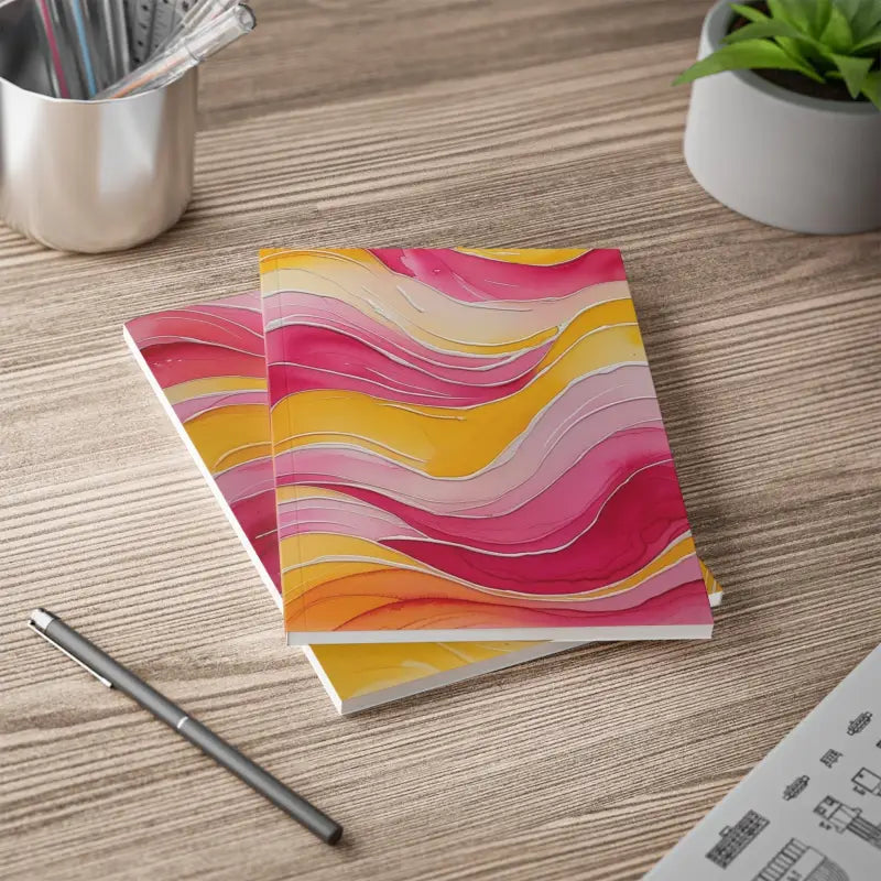 Pink and Yellow Watercolour Whimsical Waves - Softcover Notebook A5