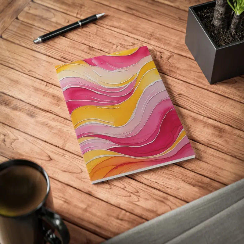 Pink and Yellow Watercolour Whimsical Waves - Softcover Notebook A5