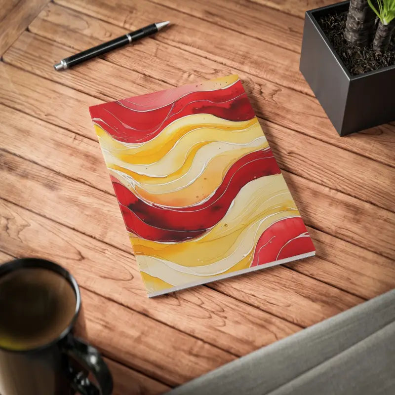 Red and Yellow Watercolour Whimsical Waves - Softcover Notebook A5